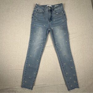 Judy Blue Light Wash High Rise Skinny Jeans Star Embroidery Womens Stretch Denim